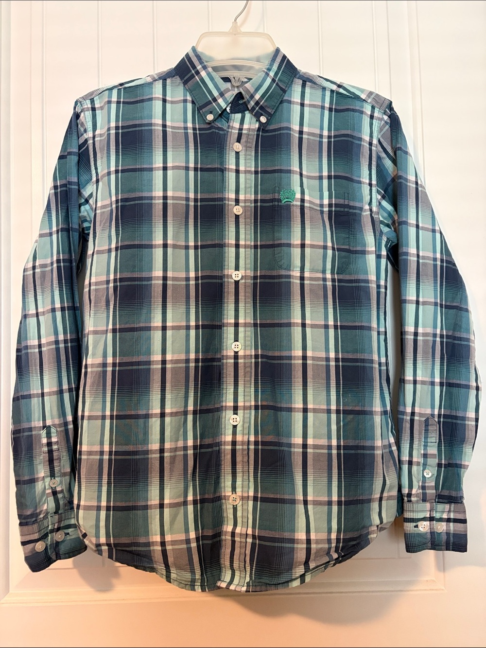 Cinch Teal Navy Plaid Western Button-Down Shirt - Size L - 12